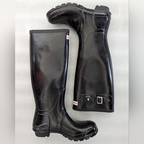 Hunter Glossy Black Women's Rain Boots - Picture 1 of 9